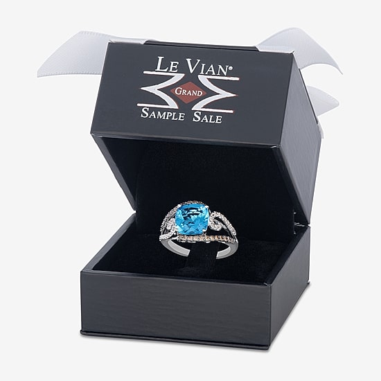 Le Vian® Grand Sample Sale™ Ring featuring 3 3/8 cts. Ocean Blue Topaz™, 1/4 cts. Chocolate Diamonds®, 1/8 cts. Nude Diamonds™ set in 14K Vanilla Gold®