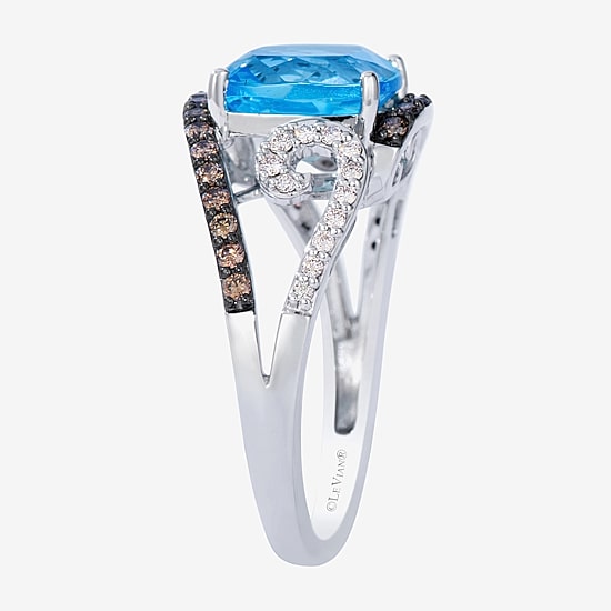 Le Vian® Grand Sample Sale™ Ring featuring 3 3/8 cts. Ocean Blue Topaz™, 1/4 cts. Chocolate Diamonds®, 1/8 cts. Nude Diamonds™ set in 14K Vanilla Gold®