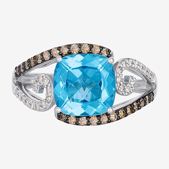 Le Vian® Grand Sample Sale™ Ring featuring 3 3/8 cts. Ocean Blue Topaz™, 1/4 cts. Chocolate Diamonds®, 1/8 cts. Nude Diamonds™ set in 14K Vanilla Gold®