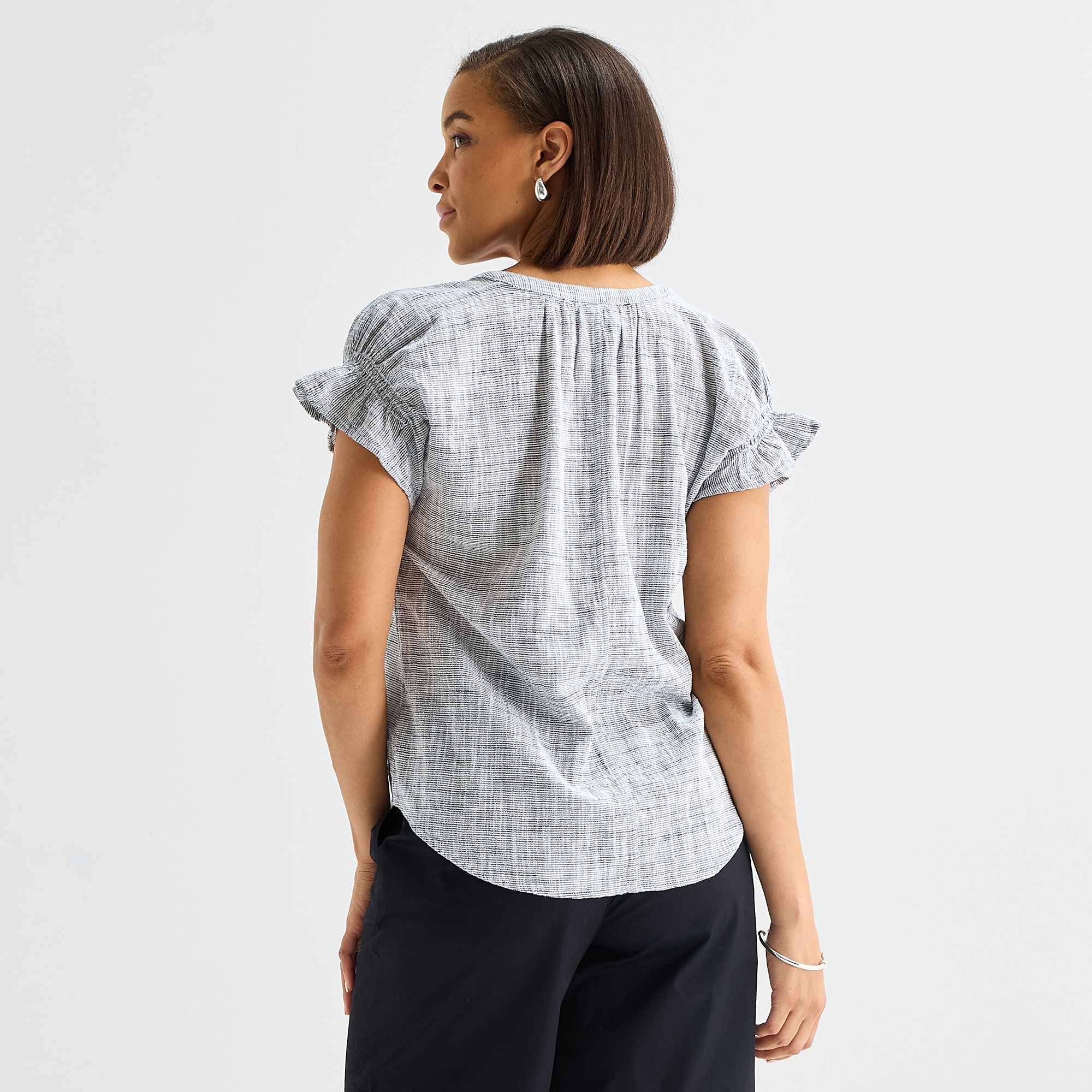 Liz Claiborne Womens Split Crew Neck Short Sleeve Blouse