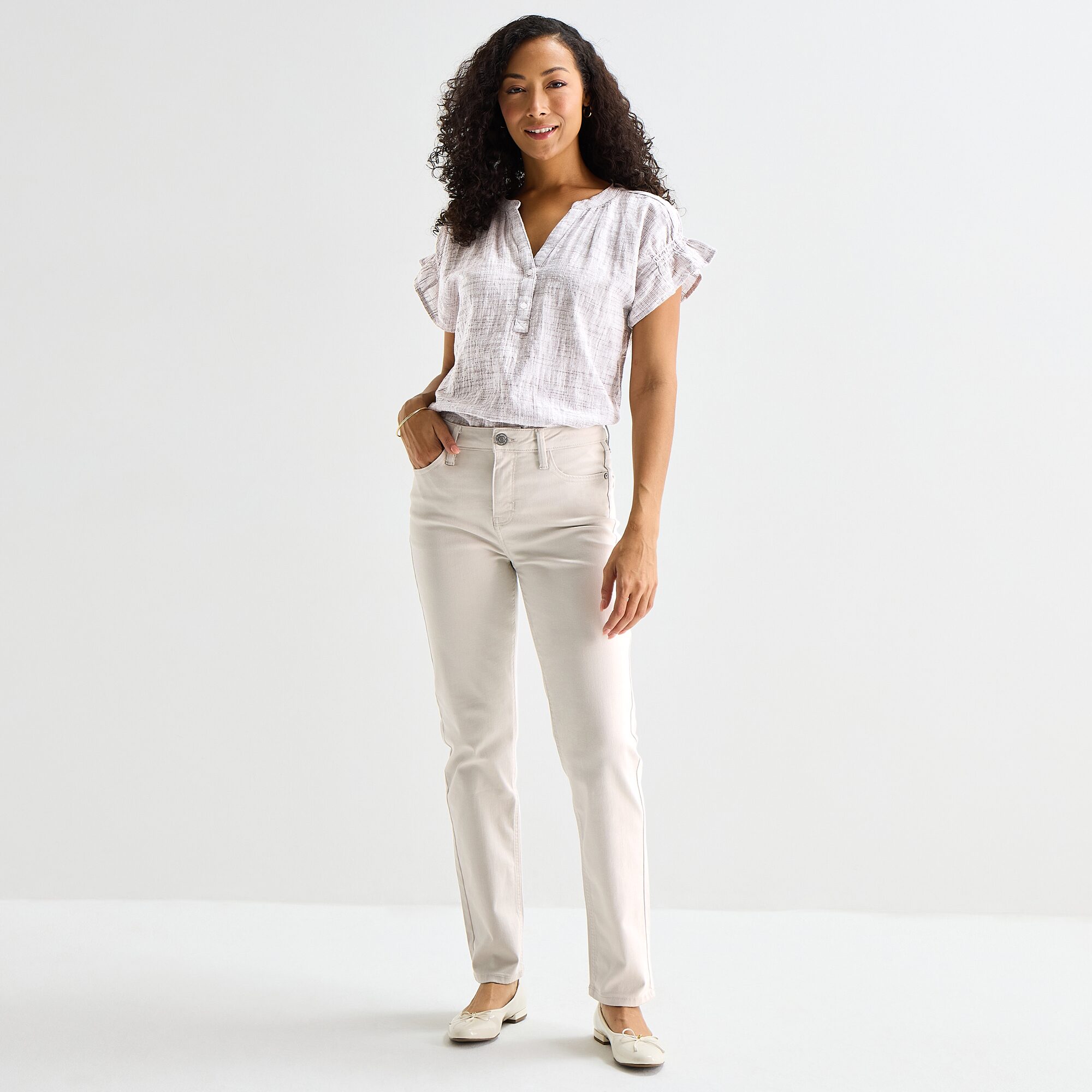 Liz Claiborne Womens Split Crew Neck Short Sleeve Blouse
