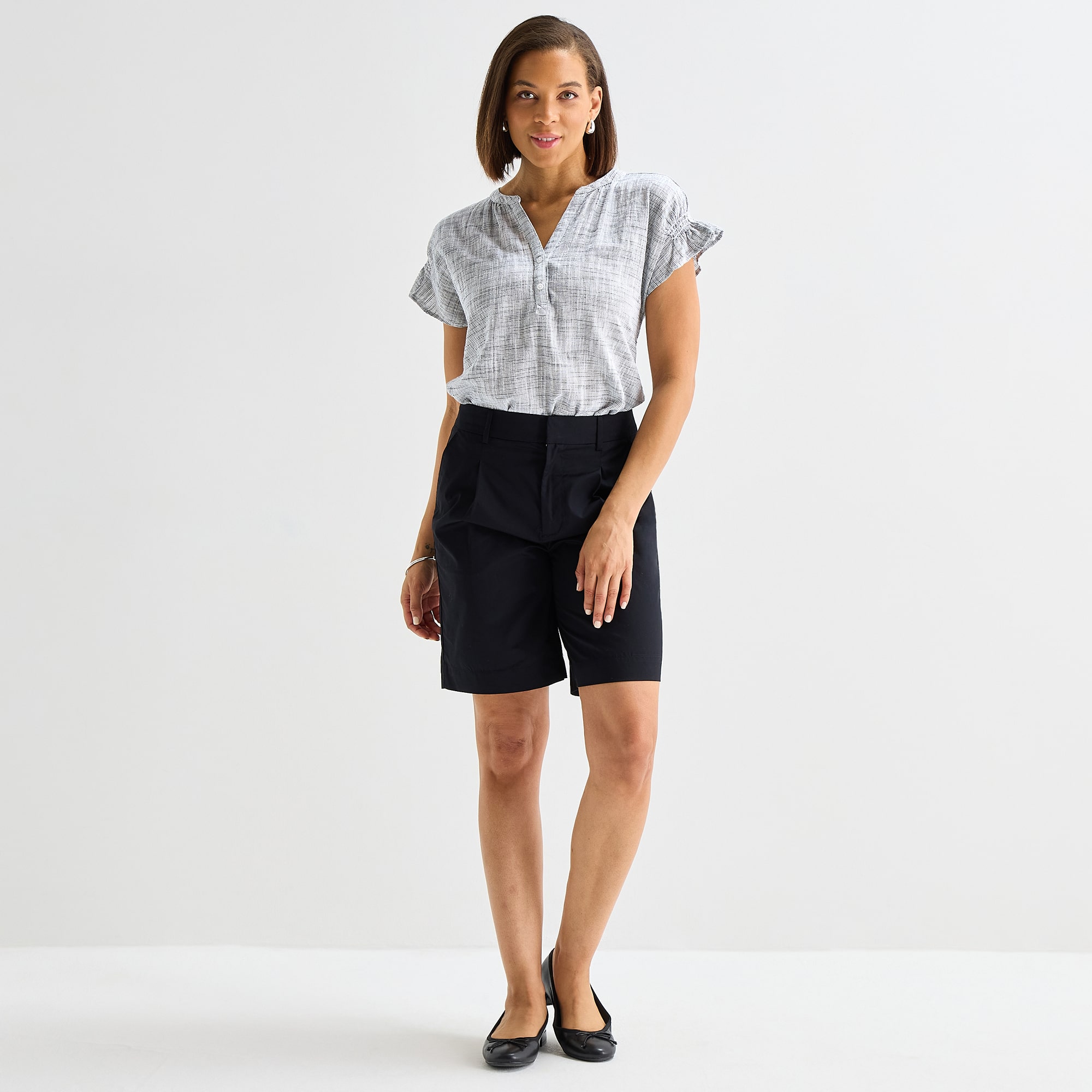 Liz Claiborne Womens Split Crew Neck Short Sleeve Blouse