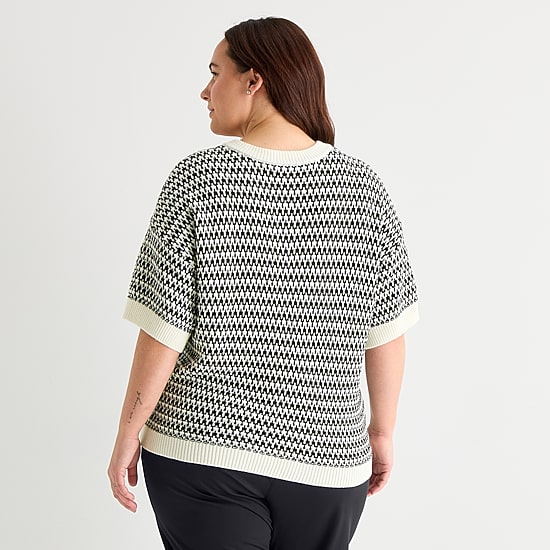 Stylus Plus Womens V Neck Elbow Sleeve Pullover Sweater