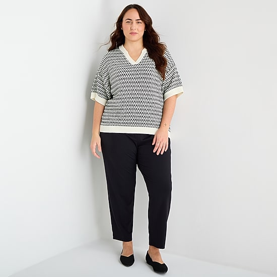 Stylus Plus Womens V Neck Elbow Sleeve Pullover Sweater