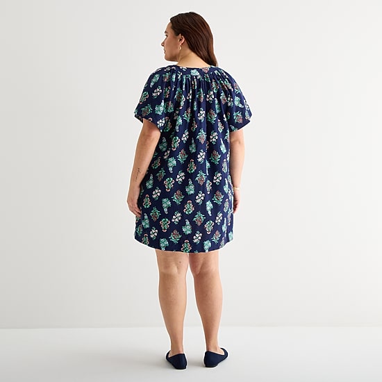St. John's Bay Womens Plus Split Crew Neck Short Sleeve Sheath Dress