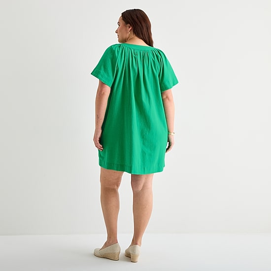 St. John's Bay Womens Plus Split Crew Neck Short Sleeve Sheath Dress