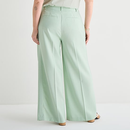 Liz Claiborne Womens Plus Wide Leg Mid Rise Trouser