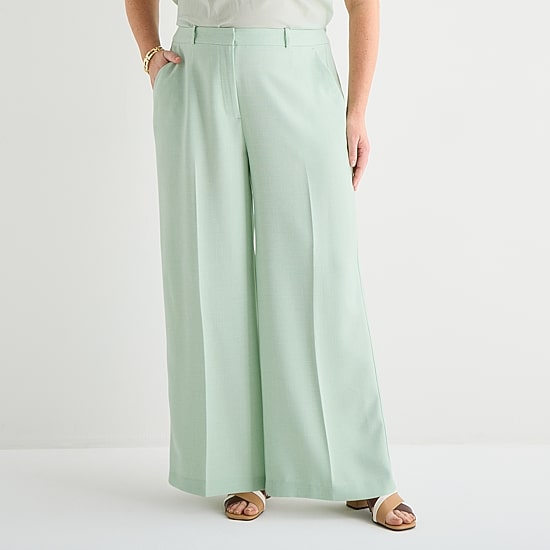 Liz Claiborne Womens Plus Wide Leg Mid Rise Trouser