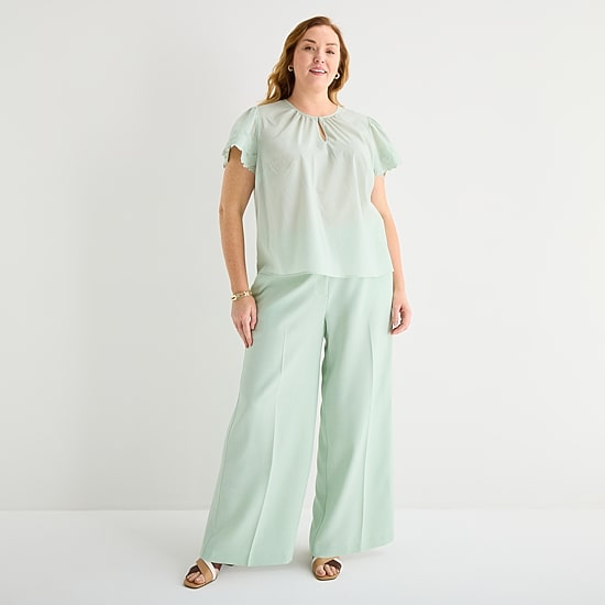 Liz Claiborne Womens Plus Wide Leg Mid Rise Trouser