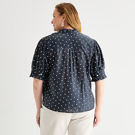 Liz Claiborne Womens Plus Mock Neck Short Sleeve Blouse