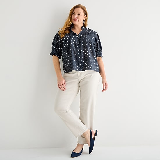Liz Claiborne Womens Plus Mock Neck Short Sleeve Blouse