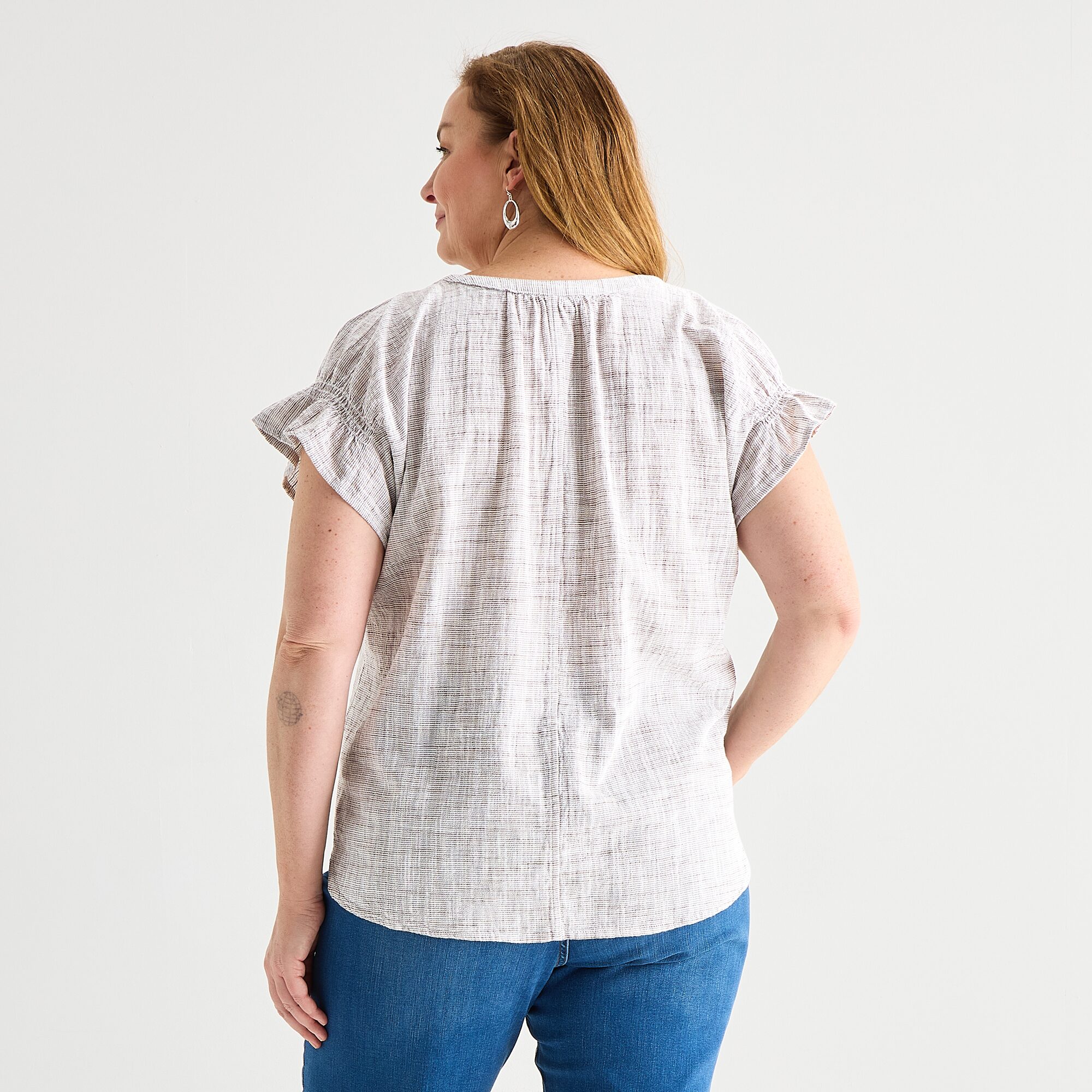 Liz Claiborne Womens Plus Split Crew Neck Short Sleeve Blouse