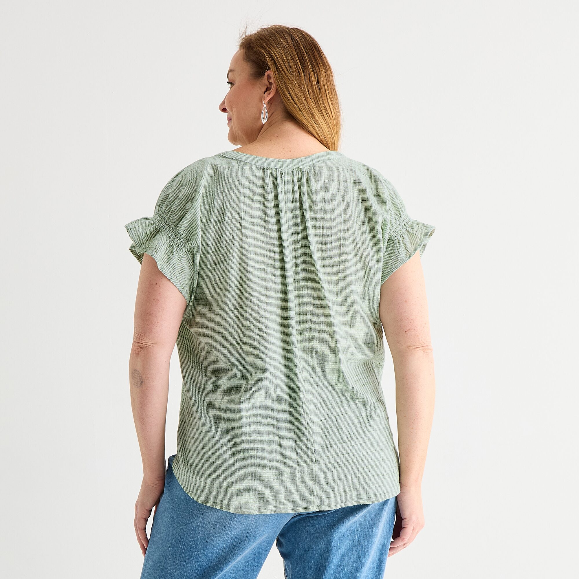 Liz Claiborne Womens Plus Split Crew Neck Short Sleeve Blouse