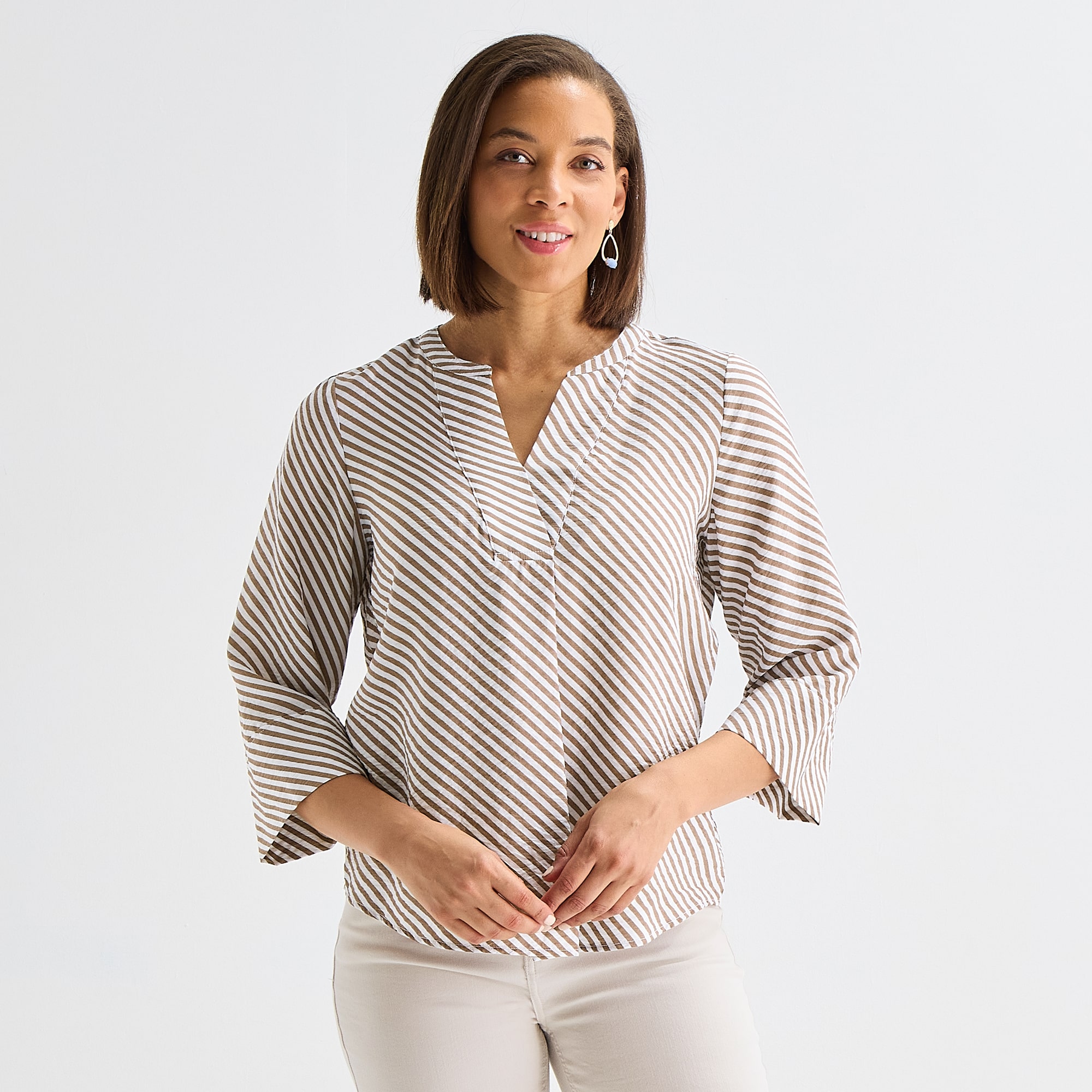 Liz Claiborne Womens Split Crew Neck 3/4 Sleeve Tunic Top