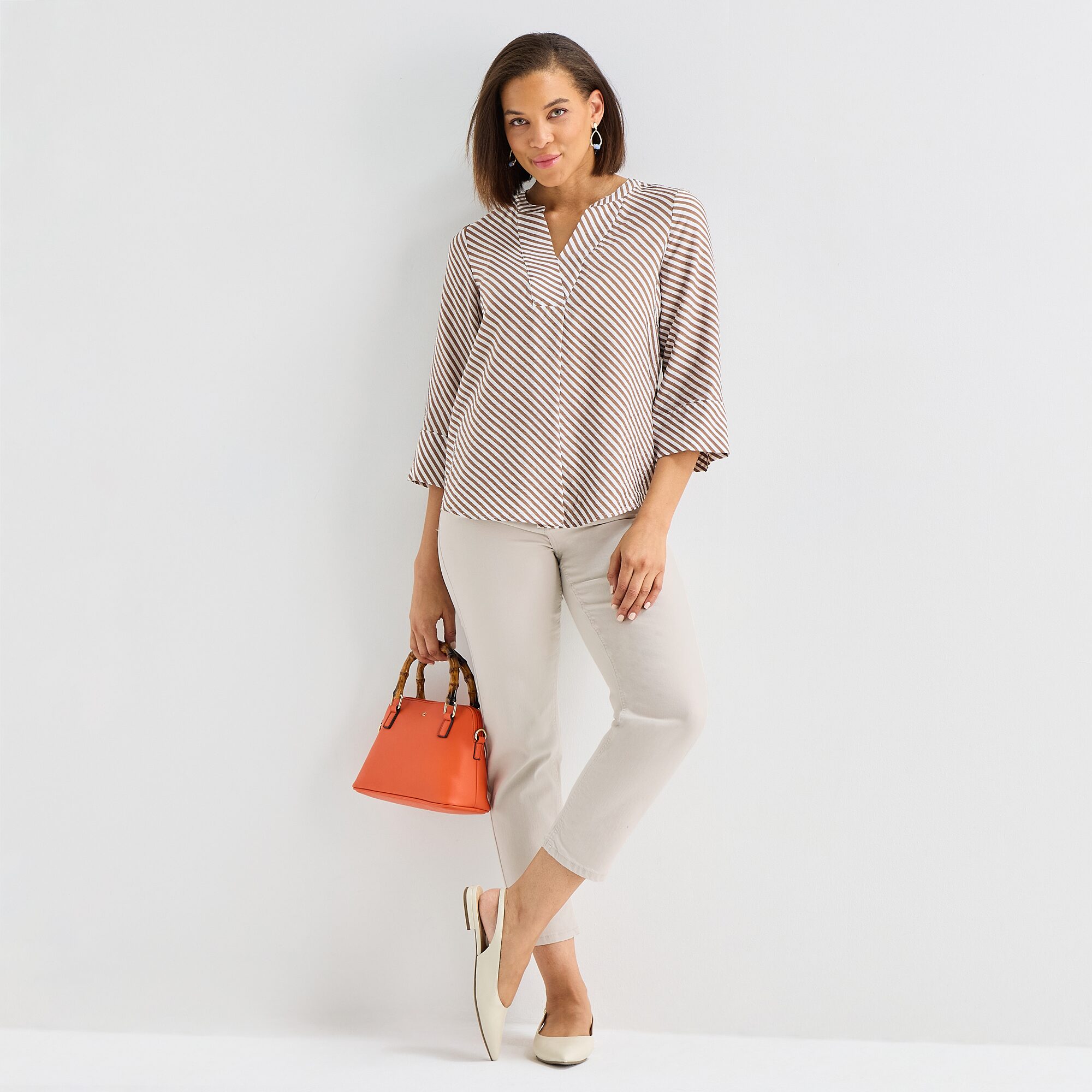 Liz Claiborne Womens Split Crew Neck 3/4 Sleeve Tunic Top