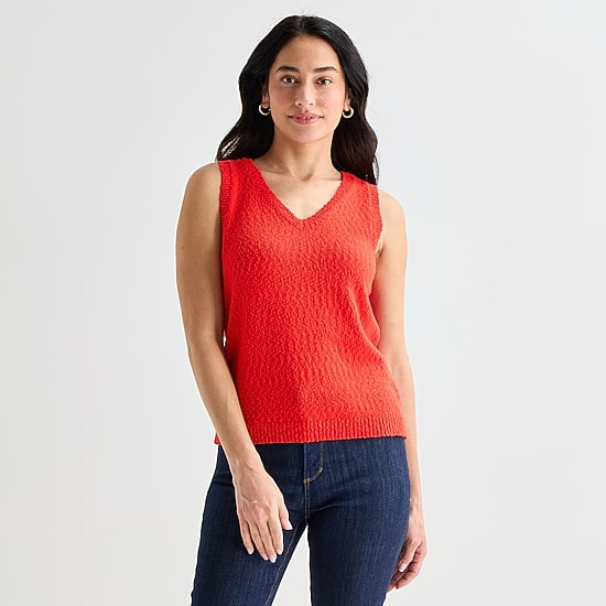 St. John's Bay Womens V Neck Sleeveless Pullover Sweater