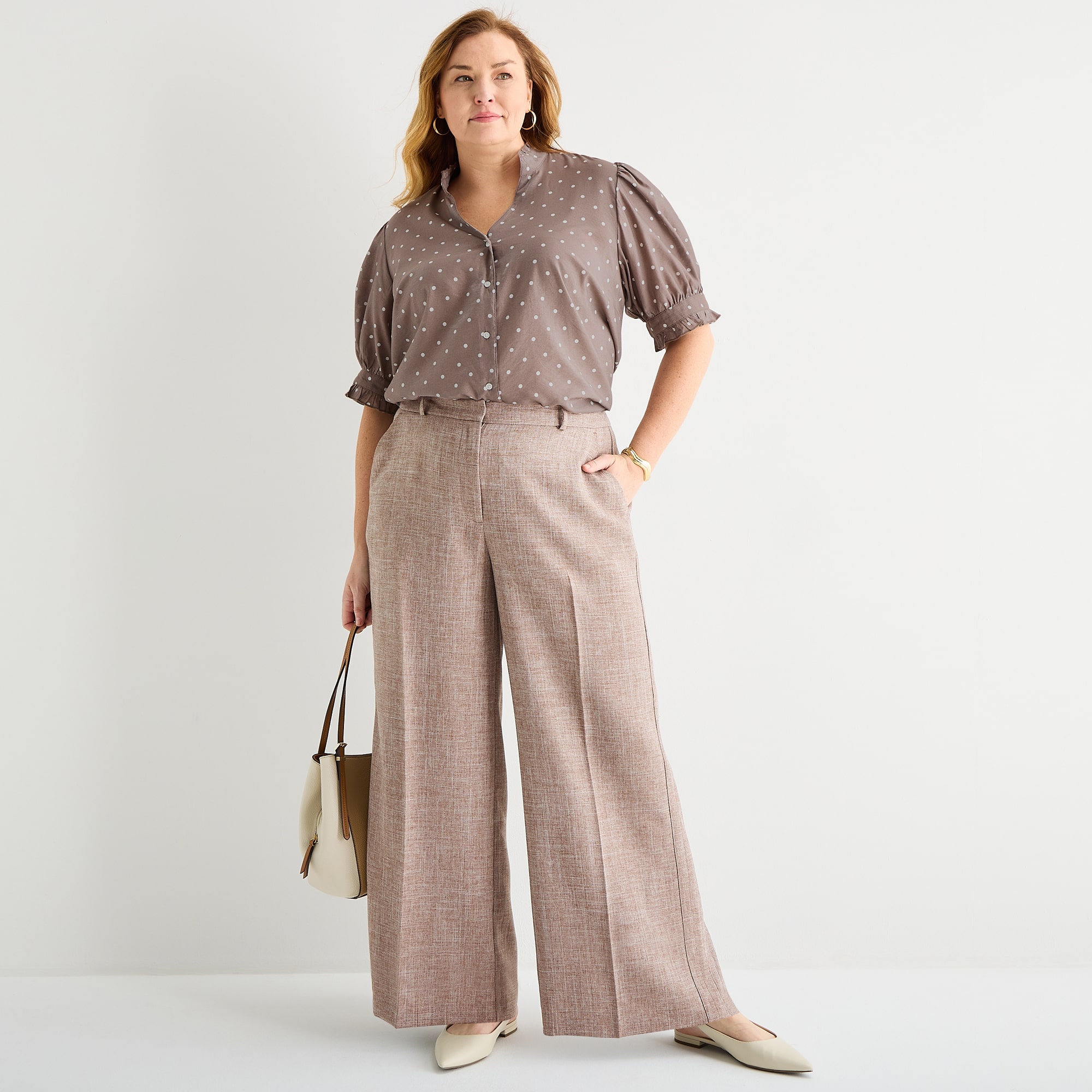 Liz Claiborne Womens Plus Wide Leg Mid Rise Trouser