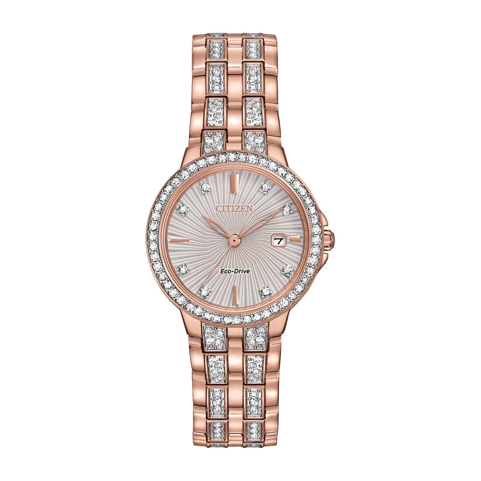 Citizen Silhouette Crystal Womens Crystal Accent Rose Goldtone Stainless Steel Bracelet Watch Ew2348-56a
