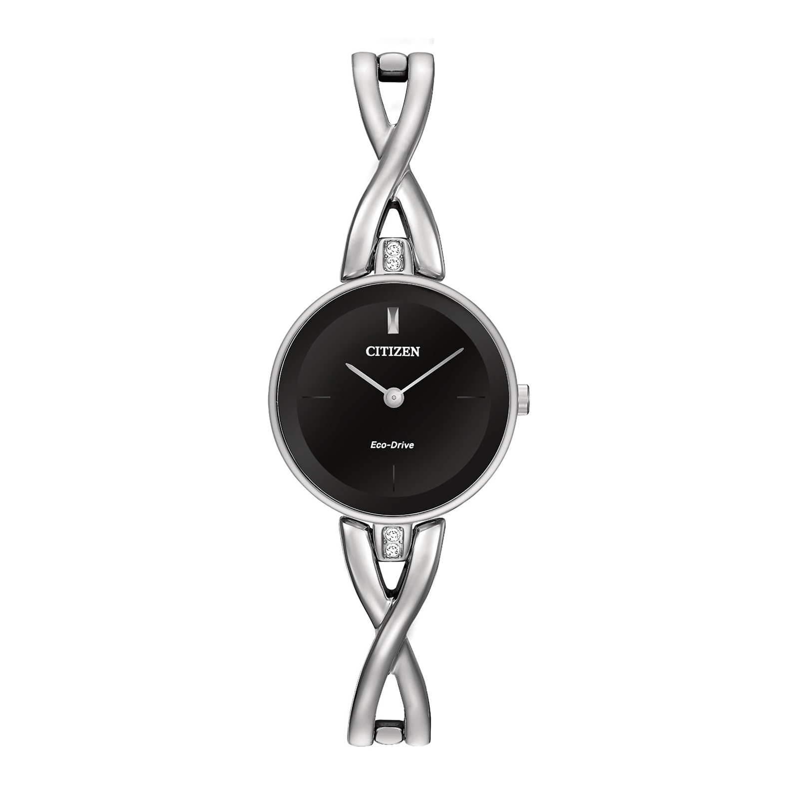Citizen Axiom Womens Crystal Accent Silver Tone Stainless Steel Bangle Watch Ex1420-50e
