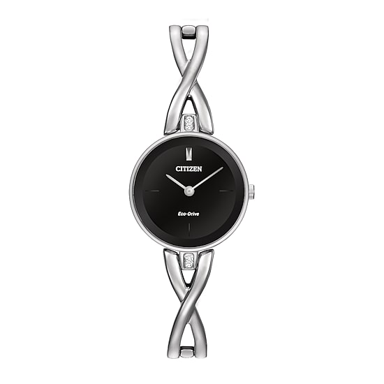 Citizen Axiom Womens Crystal Accent Silver Tone Stainless Steel Bangle Watch Ex1420-50e