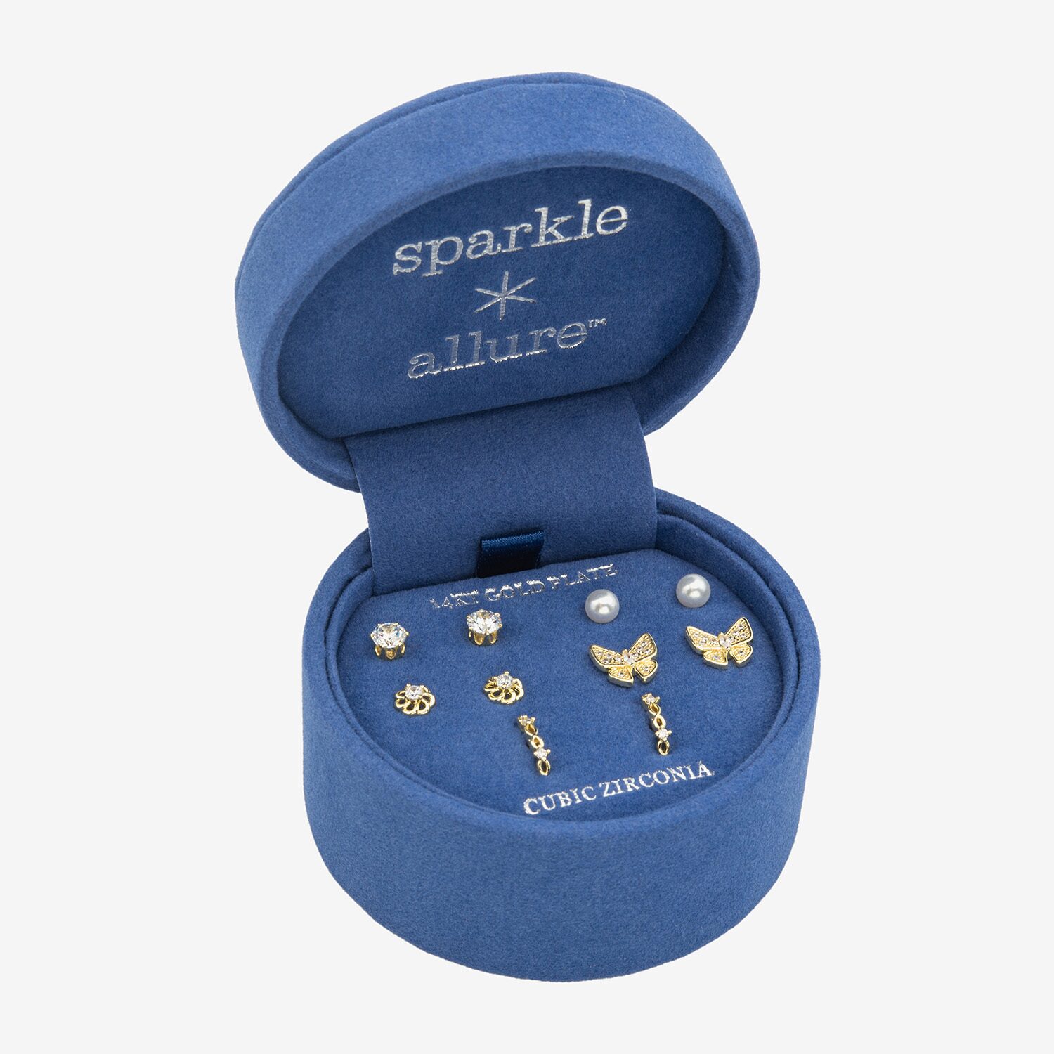 Sparkle Allure Womens Simulated Pearl 14K Gold Over Brass Butterfly Flower 5 Pair Earring Set