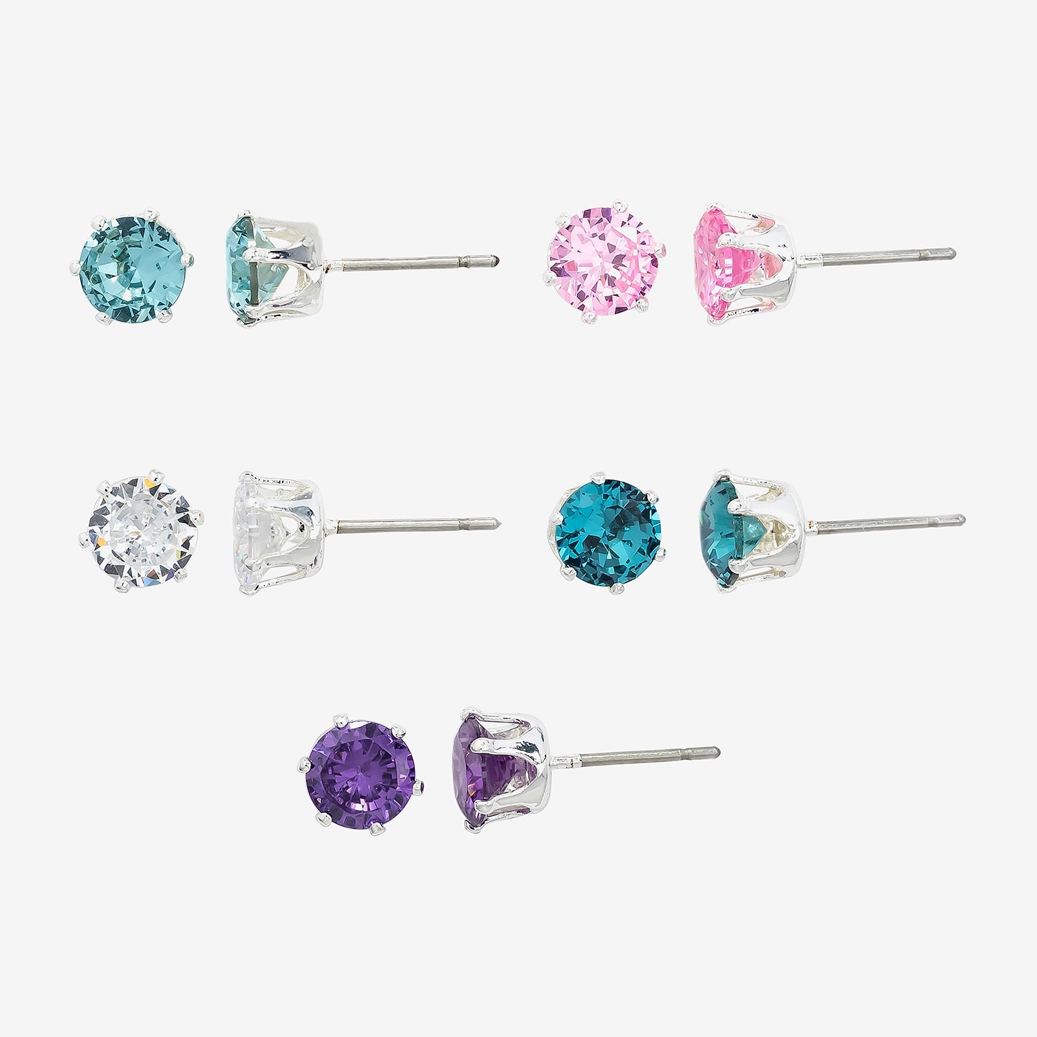 Sparkle Allure Womens Multi Color Cubic Zirconia Round 5 Pair Earring Set