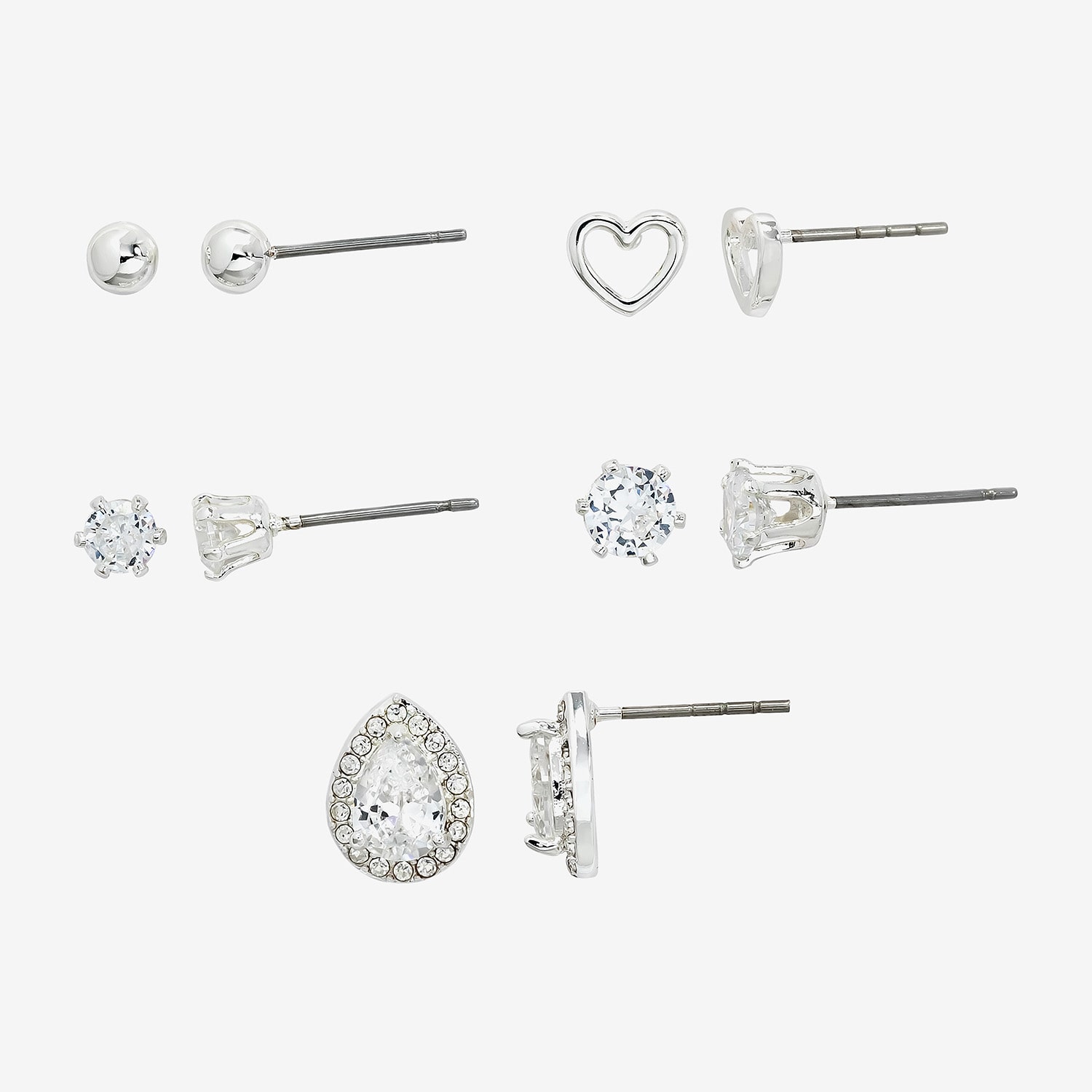 Sparkle Allure Halo Womens Cubic Zirconia Heart 5 Pair Earring Set