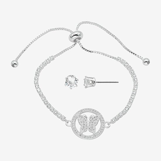 Sparkle Allure Womens Cubic Zirconia Pure Silver Over Brass Butterfly 2-pc. Jewelry Set