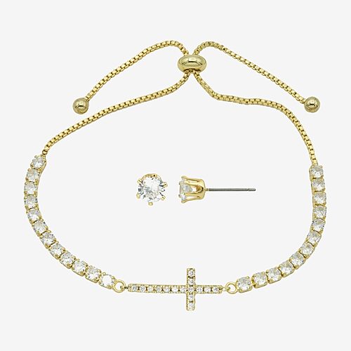 Sparkle Allure Womens Cubic Zirconia 14K Gold Over Brass Cross 2-pc. Jewelry Set, One Size