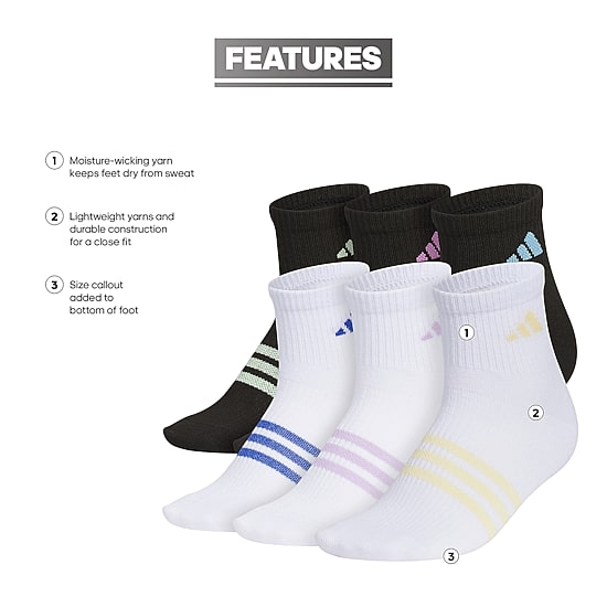 adidas Little & Big Girls 6 Pair Quarter Socks