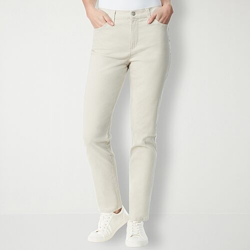 Gloria Vanderbilt Amanda Womens Petite High Rise Stretch Fabric Tapered Leg Jean In Beige