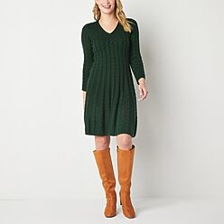 jessica howard sweater dress Women's Long Sleeve Mock Neck Belted Midi Sweater Dress Jessica Howard Jersey Taffeta 34