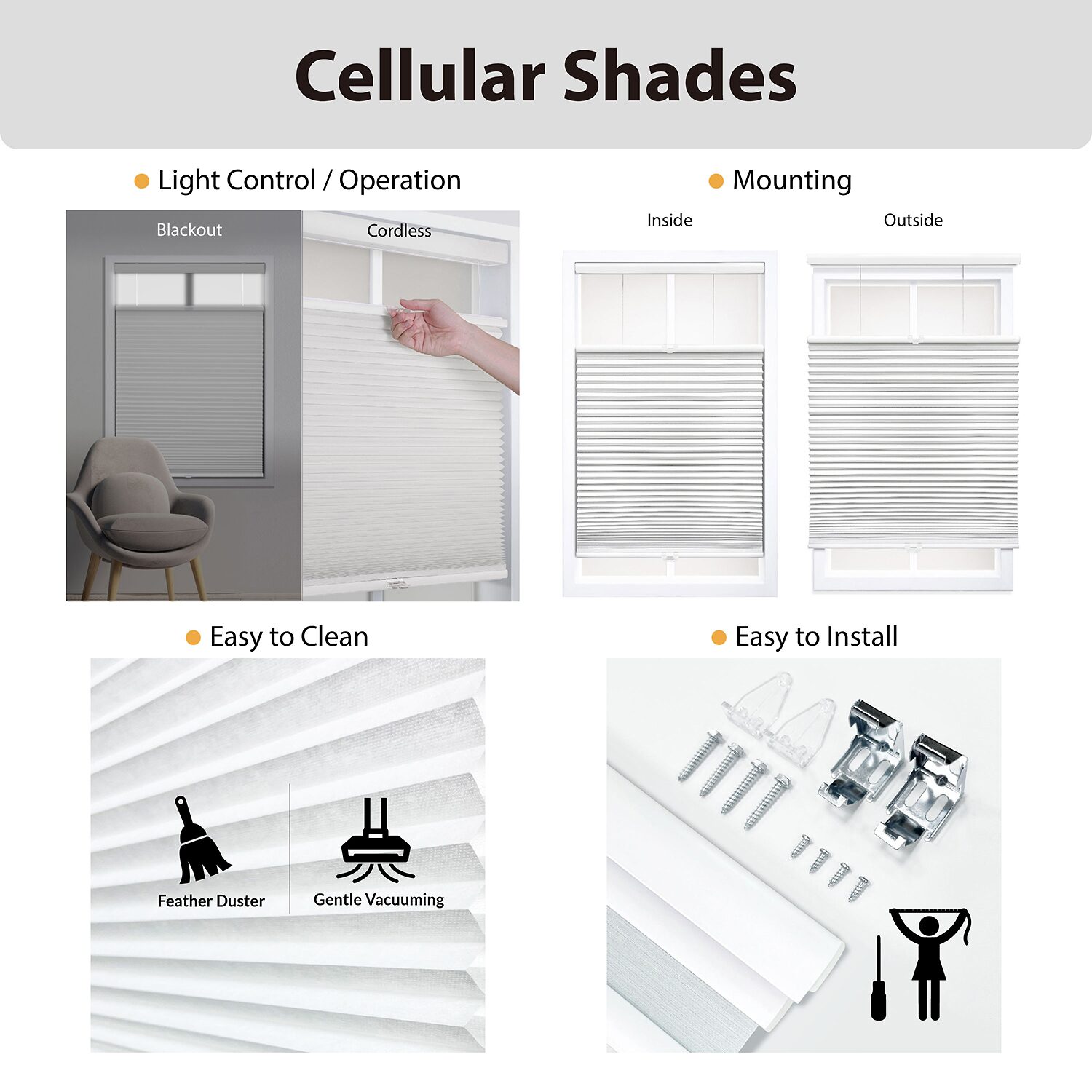 Eco Estates Cut-To-Width Cordless Top Down Bottom Up Blackout Cellular Shade