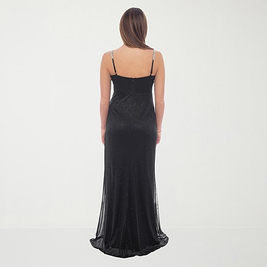 Jump Apparel Womens Juniors Draped Neck Sleeveless Glitter Bodycon Dress