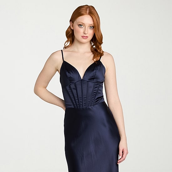 Morgan & Co. Womens Juniors V Neck Short Sleeve Satin Bodycon Dress