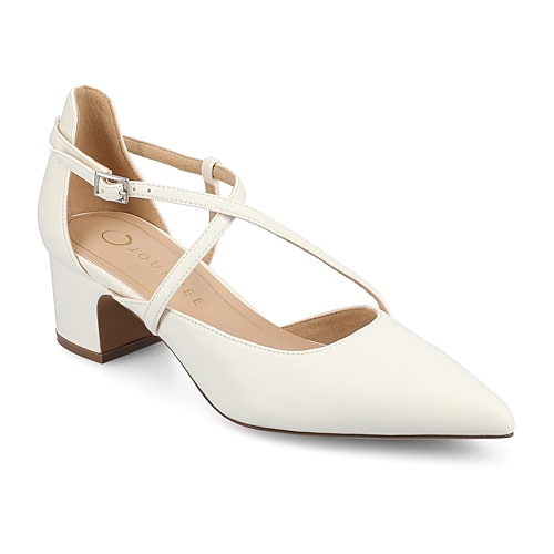 Journee Collection Galvinn Womens Pointed Closed Toe Block Heel Pumps, 12 Wide, White