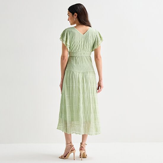 Rabbit Rabbit Rabbit Design Womens Short Sleeve Lace Midi Fit + Flare Dress