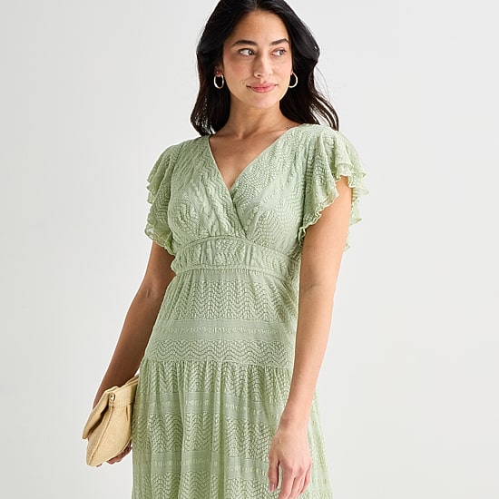 Rabbit Rabbit Rabbit Design Womens Short Sleeve Lace Midi Fit + Flare Dress