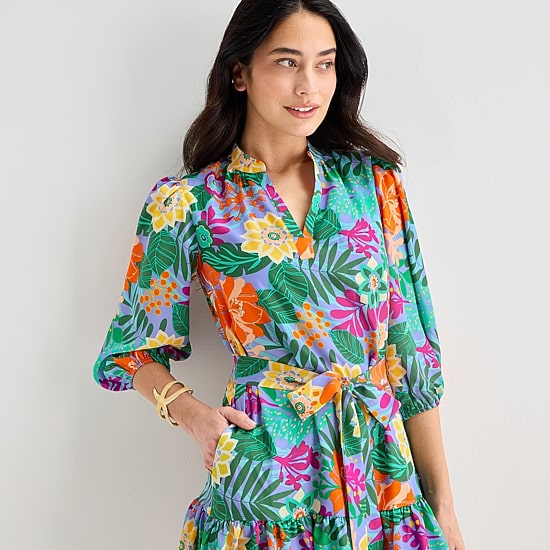 Willow Glenn Womens V Neck 3/4 Sleeve Balloon Floral Fit + Flare Dress