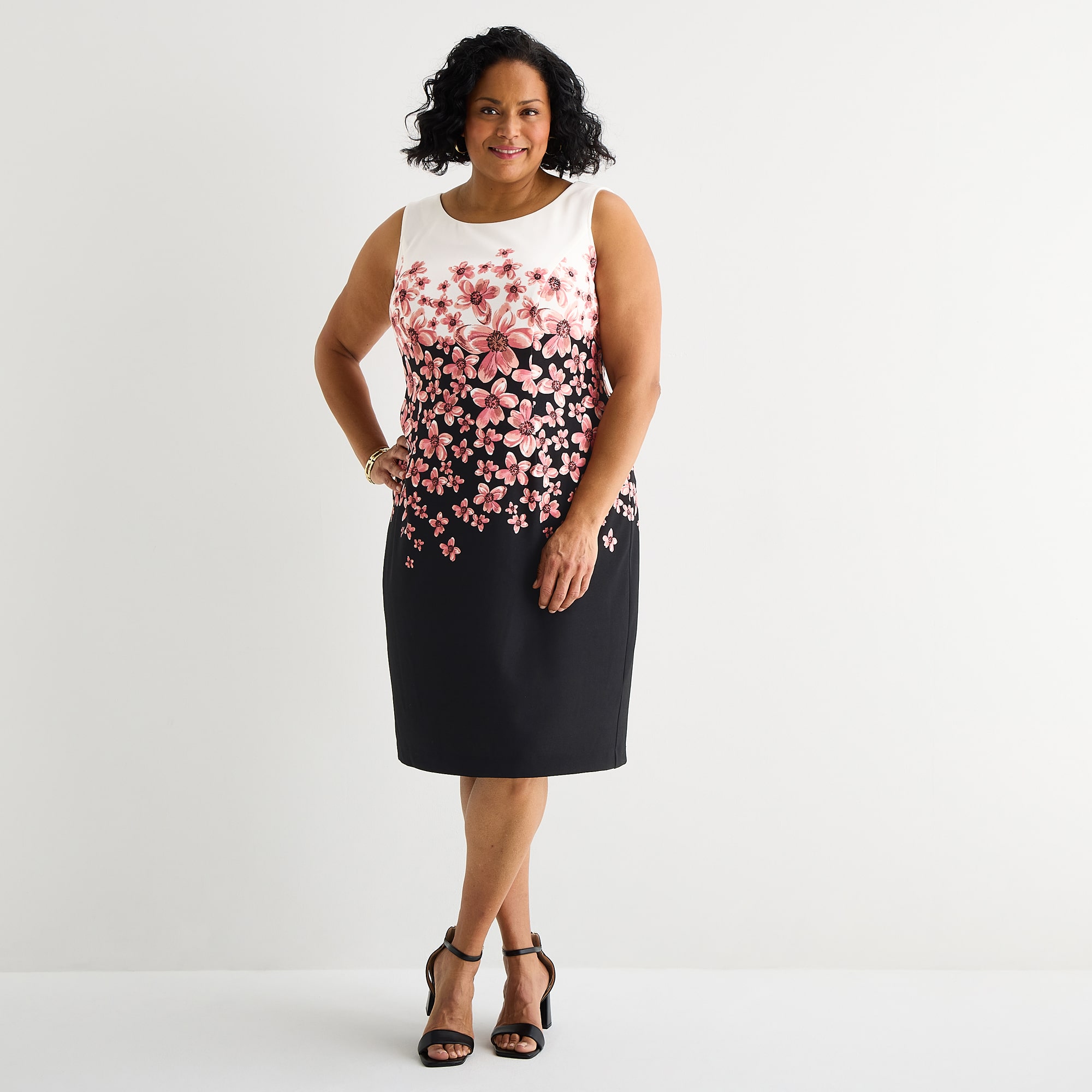 Maya Brooke Womens Plus Fitted Floral Jacket Dress