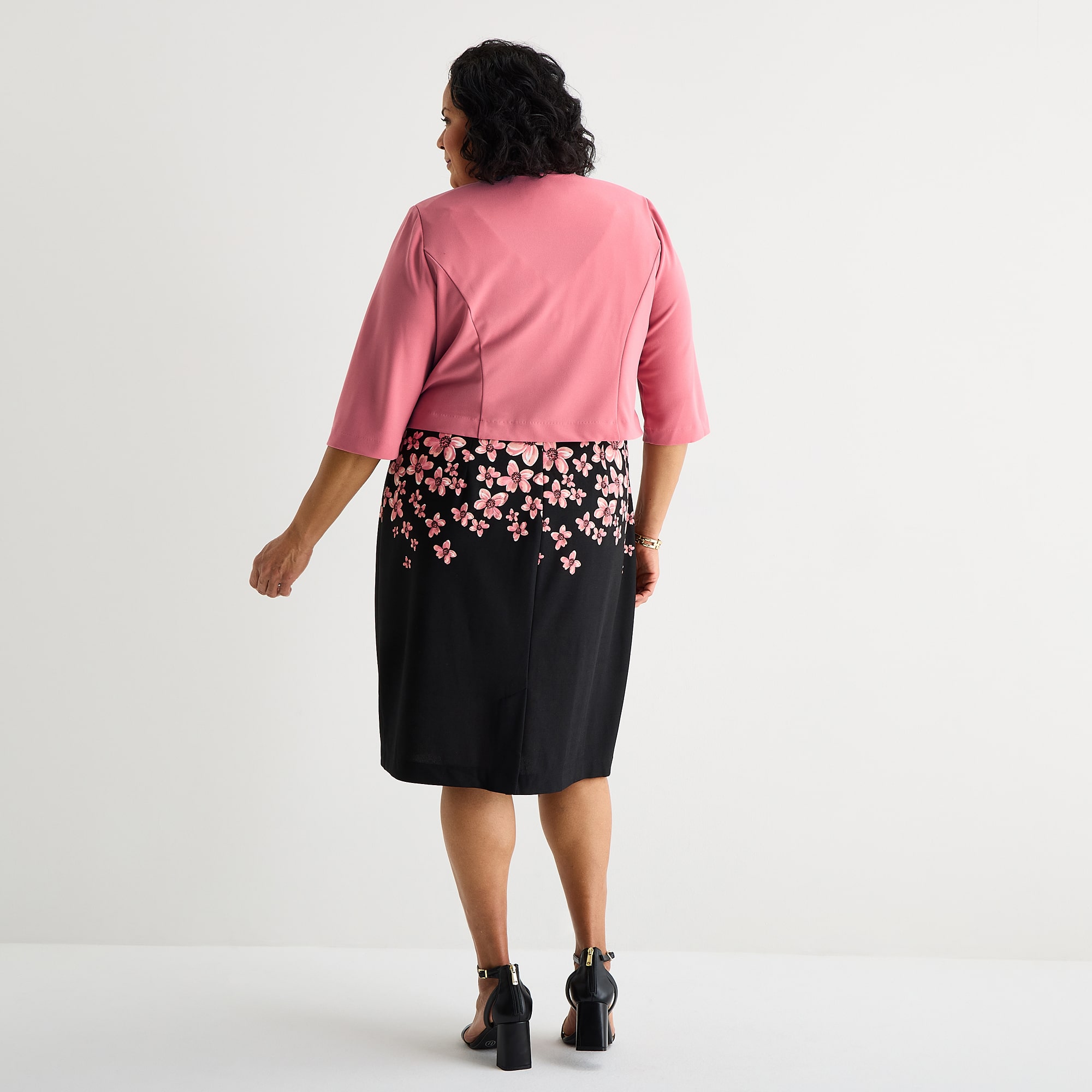 Maya Brooke Womens Plus Fitted Floral Jacket Dress
