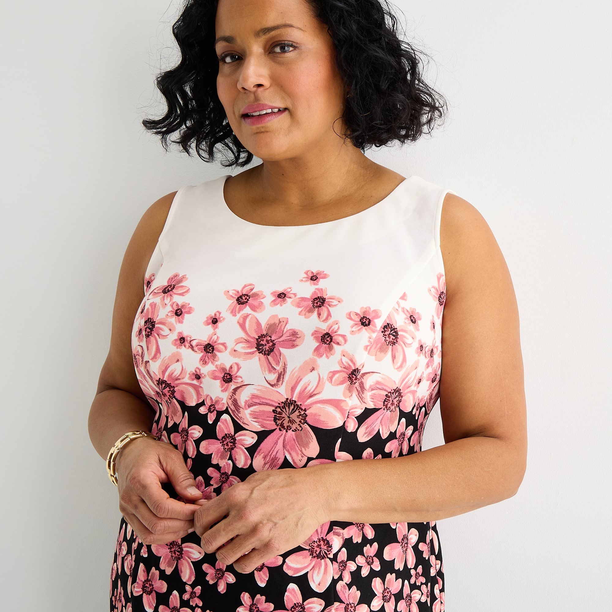 Maya Brooke Womens Plus Fitted Floral Jacket Dress