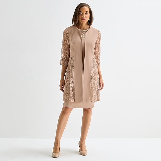 Maya Brooke Womens Fitted Lace Jacket Dress