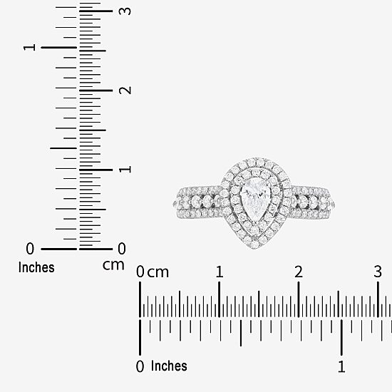 Limited Quantities! (G-I / I1) Womens 1 CT. T.W. Natural White Diamond 14K Gold Pear Side Stone Halo Engagement Ring
