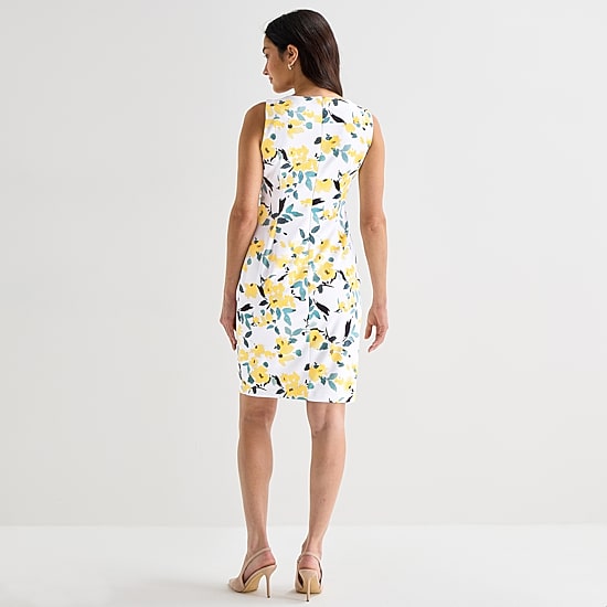 Marc New York Womens Round Neck Sleeveless Floral Sheath Dress