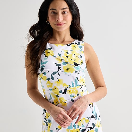 Marc New York Womens Round Neck Sleeveless Floral Sheath Dress