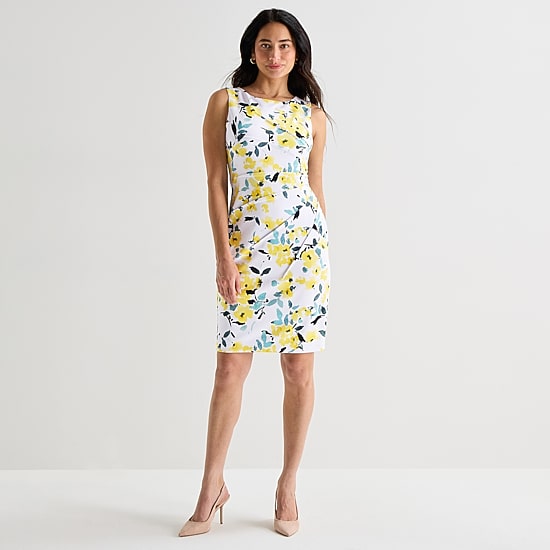 Marc New York Womens Round Neck Sleeveless Floral Sheath Dress