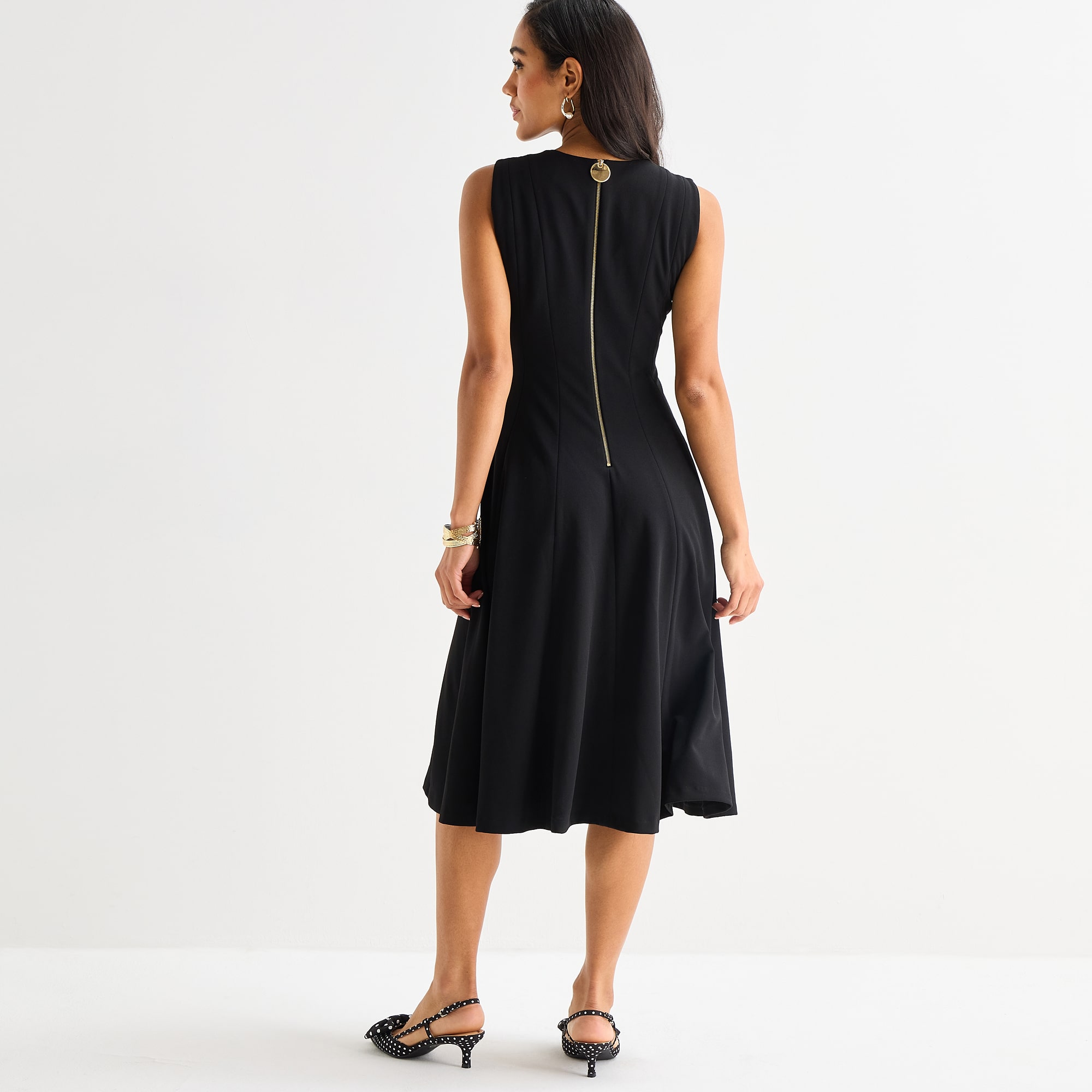 Marc New York Womens Midi V Neck Sleeveless Fit + Flare Dress