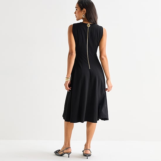 Marc New York Womens Midi V Neck Sleeveless Fit + Flare Dress