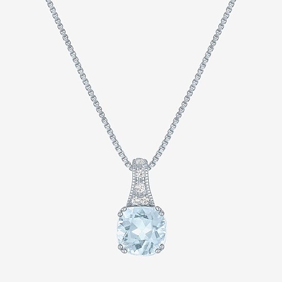 Gemstone Sterling Silver Cushion Pendant Necklace